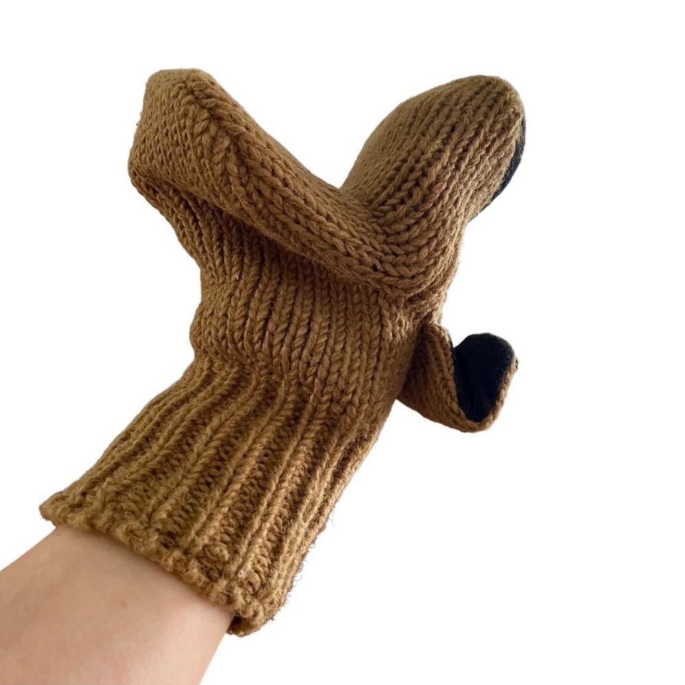 NIrvana Designs Adult Lined Brown Wool Knit Dog Face Gloves Mittens Puppets - Picture 4 of 6